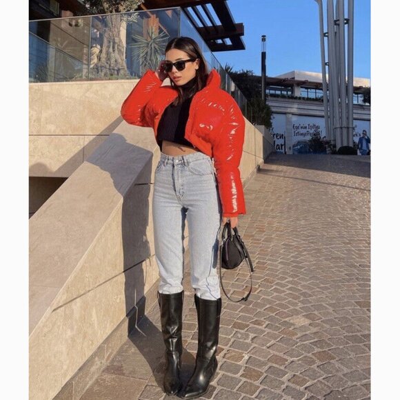 💥HOT ITEM💥ZARA Blogger Fav Quilted Cropped Puffer in Glossy Red - Picture 8 of 16